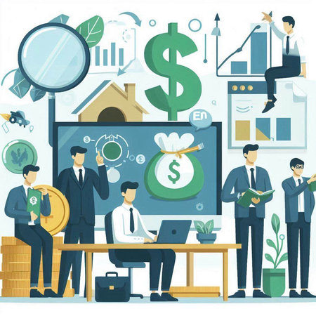 Business people working together in the office. Vector illustration in flat styleのイラスト素材