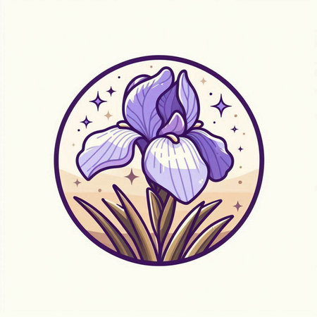 Illustration of iris flower in a circle, vector illustration.のイラスト素材