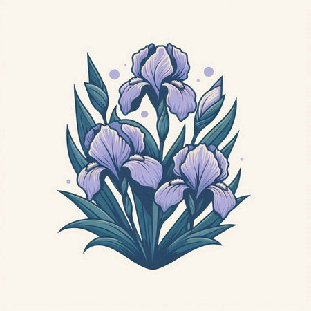 Illustration of iris flowers in vintage style. Vector illustration.のイラスト素材