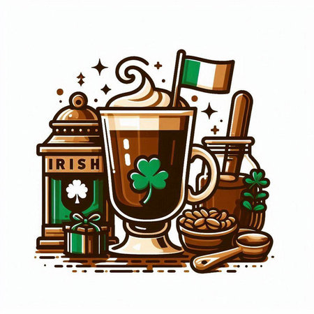 Irish coffee with the flag of Ireland. Vector illustration on white background.のイラスト素材