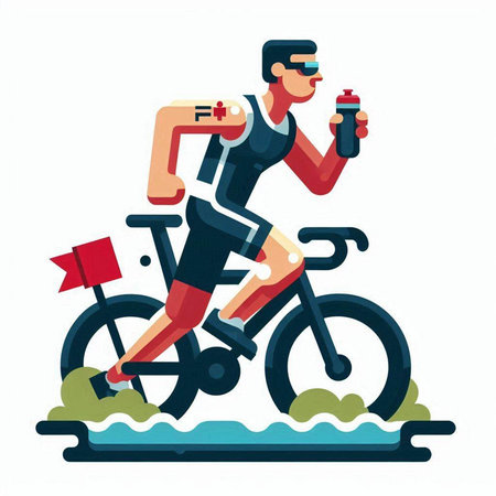 Cyclist in action. Flat vector illustration isolated on white background.のイラスト素材