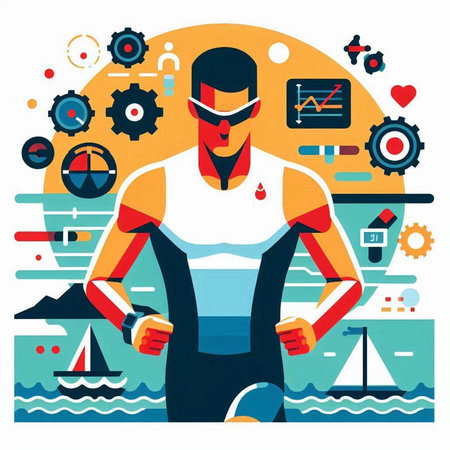 Cycling sport concept. Vector illustration in flat design style. Man in a swimsuit.のイラスト素材