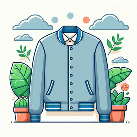 Men's jacket in the garden. Vector illustration in flat style.のイラスト素材