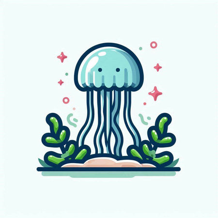 Jellyfish, underwater world. Vector illustration in flat style.のイラスト素材