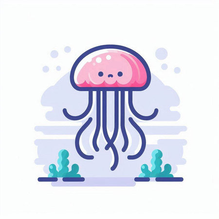 Jellyfish flat color icon. Vector illustration. Marine life.のイラスト素材