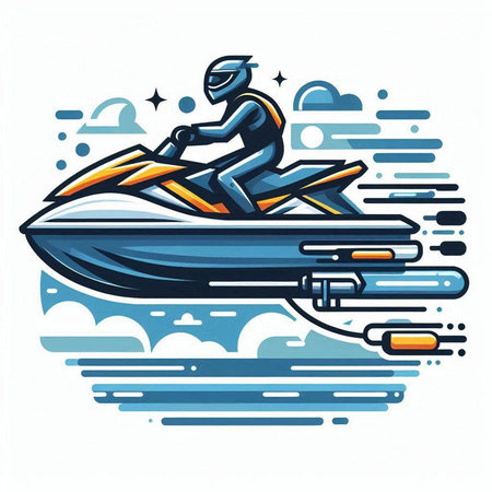 Water scooter. Vector illustration of a water scooter on the water.のイラスト素材