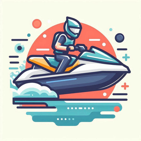 Vector illustration of jet ski in flat design style. Extreme sport.のイラスト素材