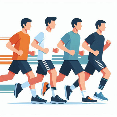 Running men. Group of men in sportswear. Vector illustrationのイラスト素材