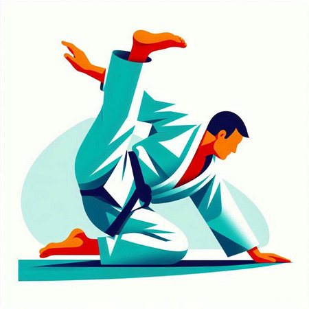 Tae Kwon Do student practicing in the gym. Vector illustration.のイラスト素材