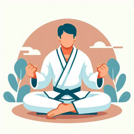 Man meditating in lotus pose. Vector illustration in flat styleのイラスト素材