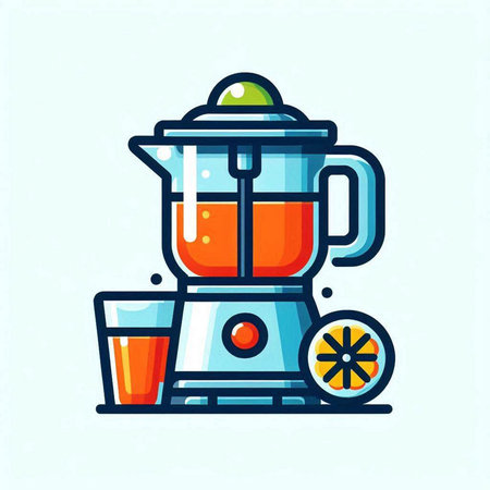 Juicer and glass of juice. Flat color icon. Vector illustration.のイラスト素材