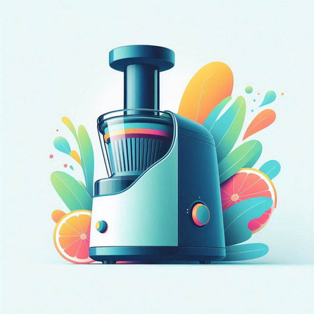 Vector illustration of a juicer with fruits on a white background.のイラスト素材