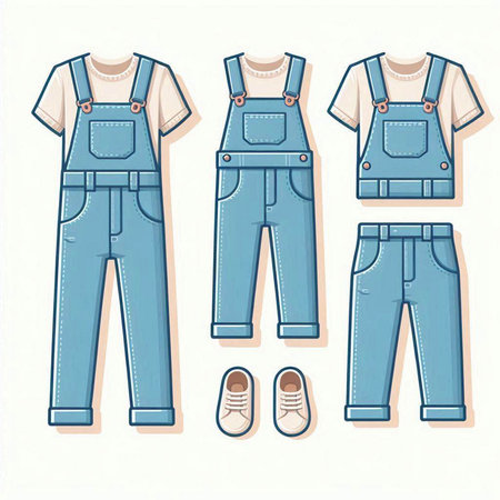 Set of overalls and shoes on a white background. Vector illustrationのイラスト素材