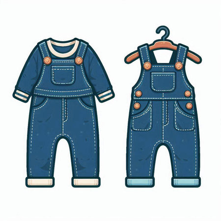 Set of blue overalls on a hanger. Vector illustration.のイラスト素材