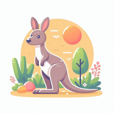 Cute kangaroo in the park. Vector flat illustration.のイラスト素材