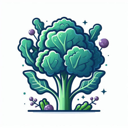 Vector illustration of broccoli in cartoon style on a white background. Vegetable icon.のイラスト素材