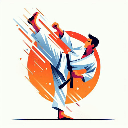 Martial arts vector illustration. Karate fighter in kimono.のイラスト素材