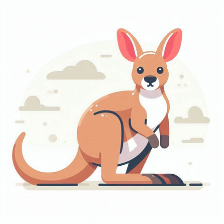 Cute kangaroo sitting on the ground, vector illustration.のイラスト素材