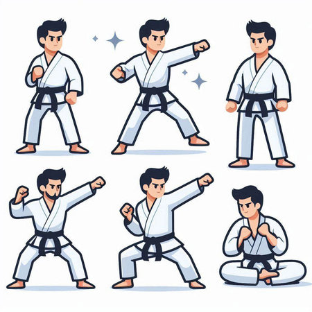 Set of karate poses. Vector illustration in a flat style.のイラスト素材