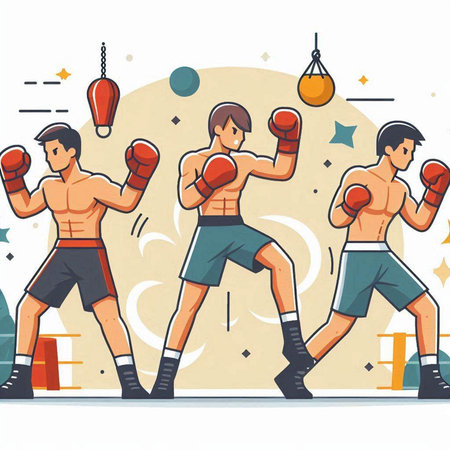 Flat vector illustration of boxers fighting in the ring. Sport concept.のイラスト素材