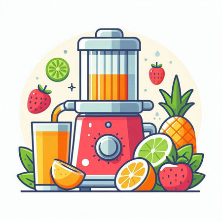 Juicer with fruits. Vector illustration in flat style on white background.のイラスト素材
