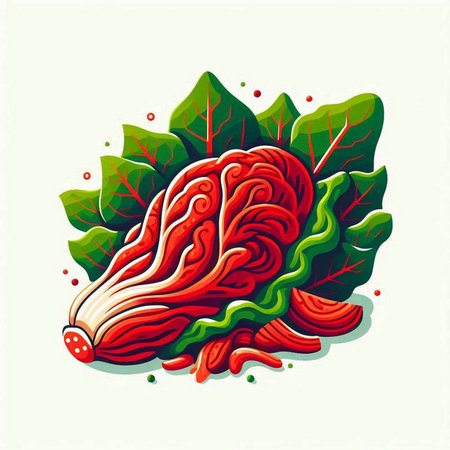 Vegetable illustration with red beetroot and green leaves on white backgroundのイラスト素材