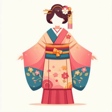 Illustration of a Japanese geisha wearing a kimono.のイラスト素材