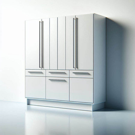 Illustration of a white cupboard in front of a white wallのイラスト素材