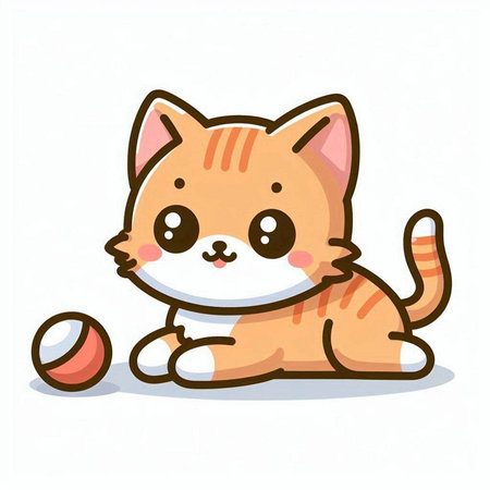 Cute cat playing with ball on white background. Vector illustration.のイラスト素材