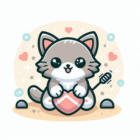Cute cat with heart. Vector illustration of a cartoon character.のイラスト素材