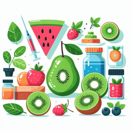 Fruit and berry healthy food. Vector illustration in flat styleのイラスト素材