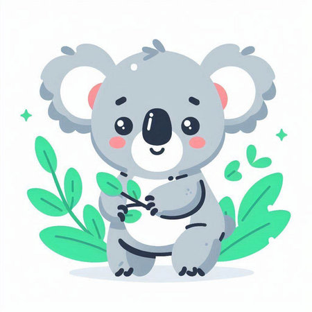 Cute koala with a plant. Vector illustration in cartoon style.のイラスト素材