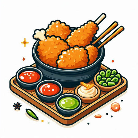 Illustration of japanese food - fried chicken with soy sauce.のイラスト素材