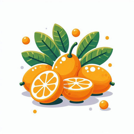 Citrus fruits with leaves and orange on white background. Vector illustration.のイラスト素材