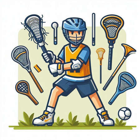 Cartoon vector illustration of a hockey player with a stick and puck.のイラスト素材