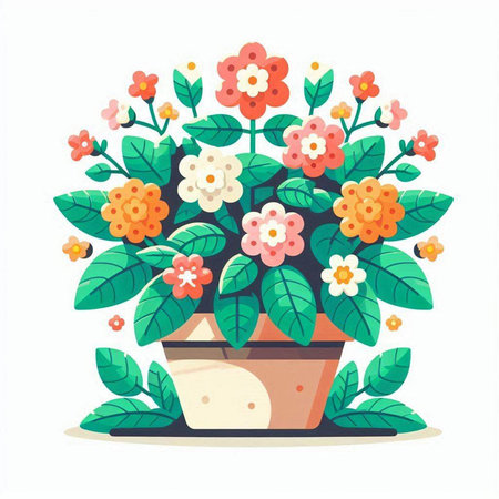 Flowerpot with flowers. Vector illustration isolated on white background.のイラスト素材