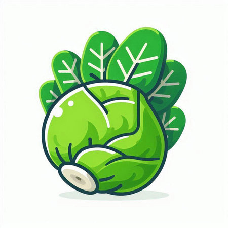 Cute cabbage cartoon vector illustration isolated on white background. Cabbage character design.のイラスト素材