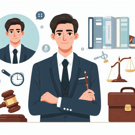Lawyer in office. Lawyer, judge, attorney, jurist. Vector illustrationのイラスト素材