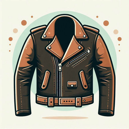 Vector illustration of a brown leather jacket with pockets on a colorful backgroundのイラスト素材