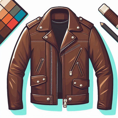 Vector illustration of brown leather jacket with visor and eye shadows.のイラスト素材