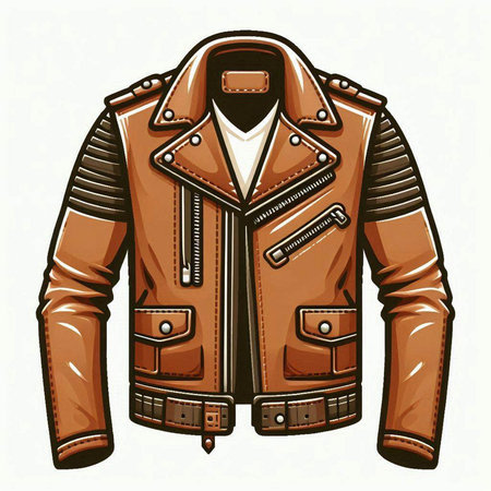 Vector illustration of a brown leather jacket isolated on a white background.のイラスト素材
