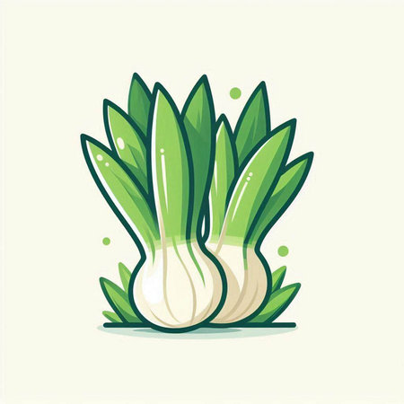 Illustration of fresh green onion on white background. Vector illustration.のイラスト素材