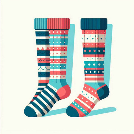 Colorful socks with different patterns on a white background. Vector illustration.のイラスト素材