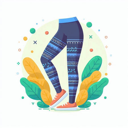 Vector illustration of a woman's legs in blue socks and sneakers.のイラスト素材