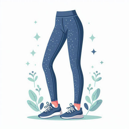 Vector illustration of female legs in leggings and sneakers. Flat style.のイラスト素材