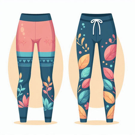 Women's sport pants with floral pattern. Vector illustration in flat styleのイラスト素材