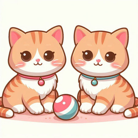 Cute cat sitting and playing with a ball. Vector illustration.のイラスト素材
