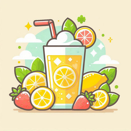 Lemonade vector illustration. Lemonade in a glass with a straw.のイラスト素材