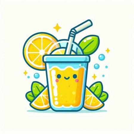 Cute orange juice in a glass with a straw. Vector illustration.のイラスト素材