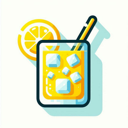 Cocktail with ice cubes and straw. Flat style vector illustration.のイラスト素材